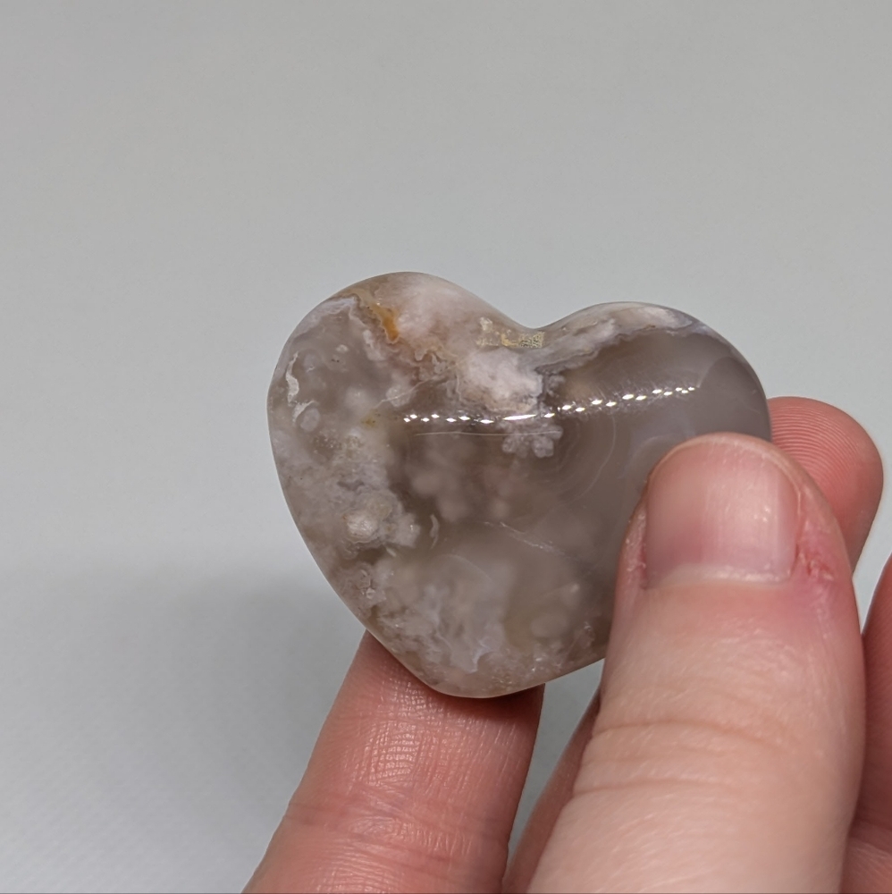 Flower Agate Crystal‎ Puffy Heart Carving -Genuine Pink Flower Agate - Picture 7 of 7